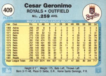 1982 Fleer #409 Cesar Geronimo Back