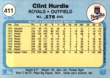 1982 Fleer #411 Clint Hurdle Back