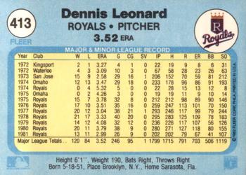 1982 Fleer #413 Dennis Leonard Back