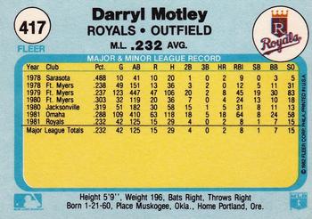 1982 Fleer #417 Darryl Motley Back