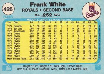 1982 Fleer #426 Frank White Back