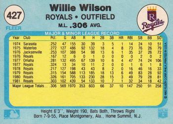 1982 Fleer #427 Willie Wilson Back