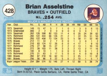 1982 Fleer #428 Brian Asselstine Back