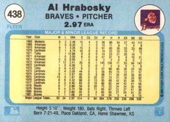 1982 Fleer #438 Al Hrabosky Back