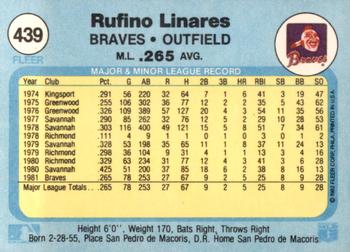 1982 Fleer #439 Rufino Linares Back