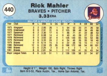 1982 Fleer #440 Rick Mahler Back