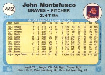 1982 Fleer #442 John Montefusco Back