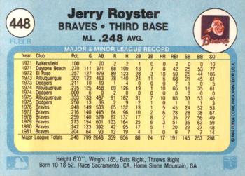 1982 Fleer #448 Jerry Royster Back