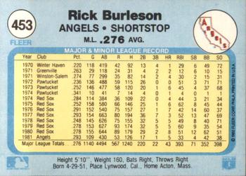 1982 Fleer #453 Rick Burleson Back