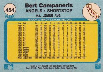 1982 Fleer #454 Bert Campaneris Back