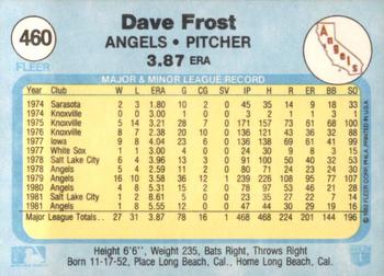 1982 Fleer #460 Dave Frost Back