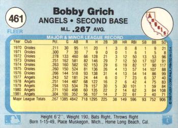 1982 Fleer #461 Bobby Grich Back
