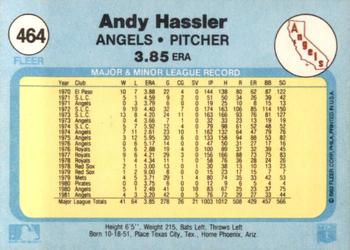 1982 Fleer #464 Andy Hassler Back