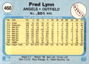 1982 Fleer #468 Fred Lynn Back