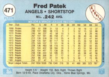 1982 Fleer #471 Fred Patek Back