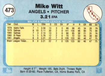 1982 Fleer #473 Mike Witt Back
