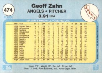 1982 Fleer #474 Geoff Zahn Back