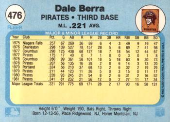 1982 Fleer #476 Dale Berra Back