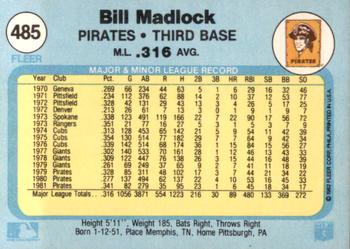 1982 Fleer #485 Bill Madlock Back