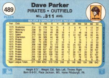 1982 Fleer #489 Dave Parker Back