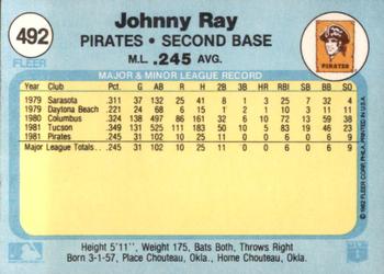 1982 Fleer #492 Johnny Ray Back