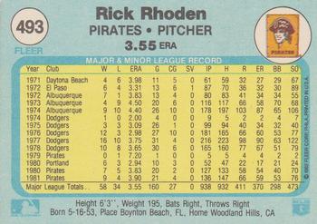 1982 Fleer #493 Rick Rhoden Back