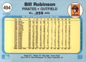 1982 Fleer #494 Bill Robinson Back