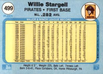 1982 Fleer #499 Willie Stargell Back