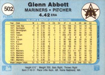 1982 Fleer #502 Glenn Abbott Back