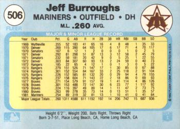1982 Fleer #506 Jeff Burroughs Back