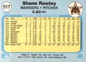 1982 Fleer #517 Shane Rawley Back