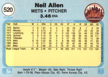 1982 Fleer #520 Neil Allen Back