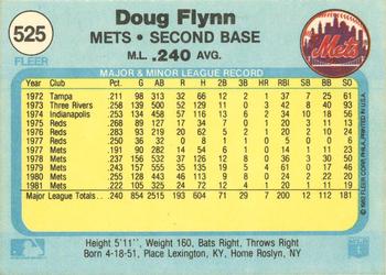 1982 Fleer #525 Doug Flynn Back