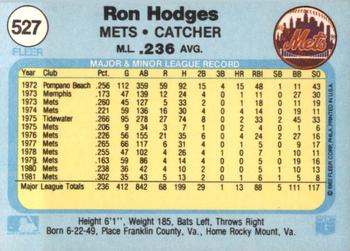1982 Fleer #527 Ron Hodges Back