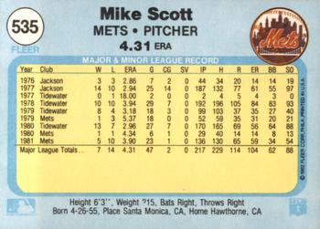1982 Fleer #535 Mike Scott Back