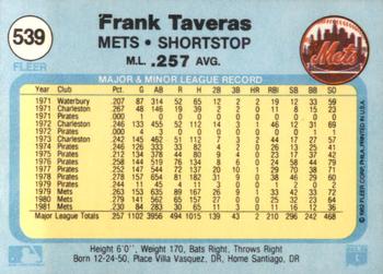 1982 Fleer #539 Frank Taveras Back