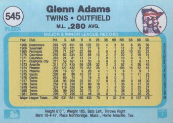 1982 Fleer #545 Glenn Adams Back