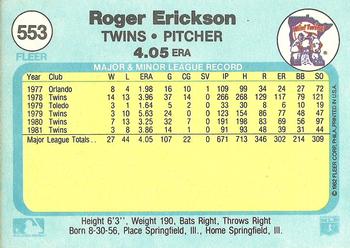 1982 Fleer #553 Roger Erickson Back