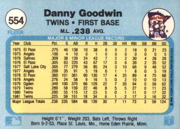 1982 Fleer #554 Danny Goodwin Back