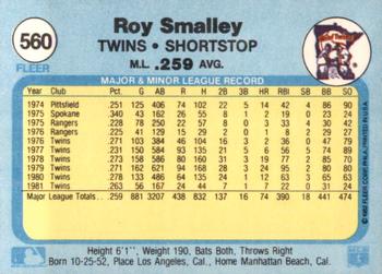 1982 Fleer #560 Roy Smalley Back