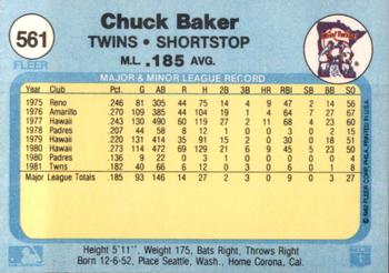 1982 Fleer #561 Chuck Baker Back
