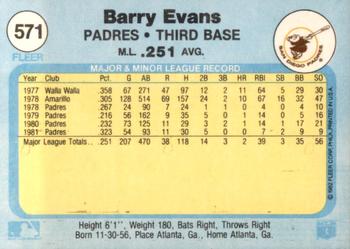 1982 Fleer #571 Barry Evans Back