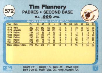 1982 Fleer #572 Tim Flannery Back
