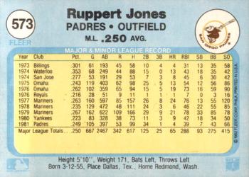 1982 Fleer #573 Ruppert Jones Back