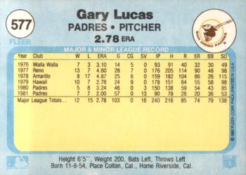 1982 Fleer #577 Gary Lucas Back
