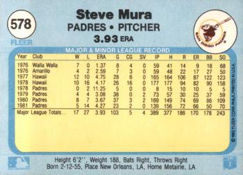 1982 Fleer #578 Steve Mura Back