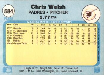 1982 Fleer #584 Chris Welsh Back