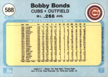 1982 Fleer #588 Bobby Bonds Back