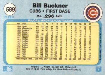 1982 Fleer #589 Bill Buckner Back