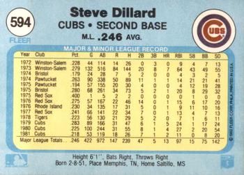 1982 Fleer #594 Steve Dillard Back